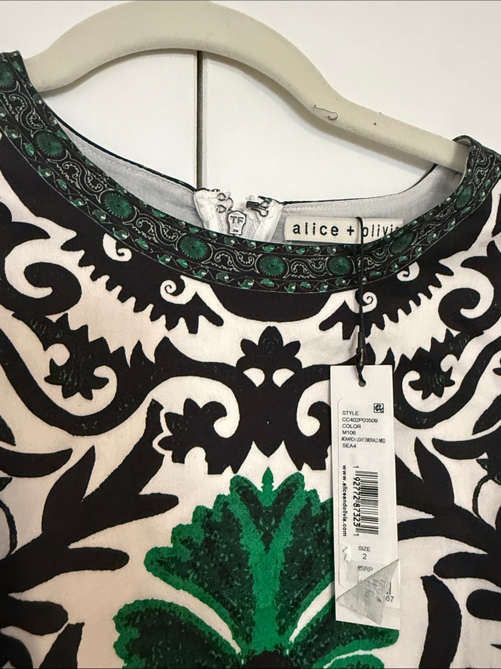 Alice + Olivia Black and Green Baroque Mini Dress - Picture 3 of 4
